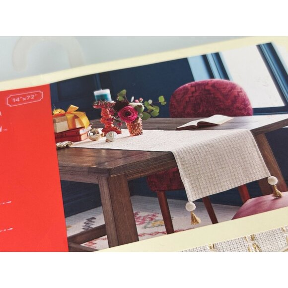 Opal House Woven Table Runner Cream Gold Metallic Sparkle Bohemian Tassels NEW - Picture 7 of 16